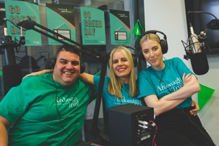 Three Radio Ardonagh presenters, getting ready to go on air for Go Green Day
