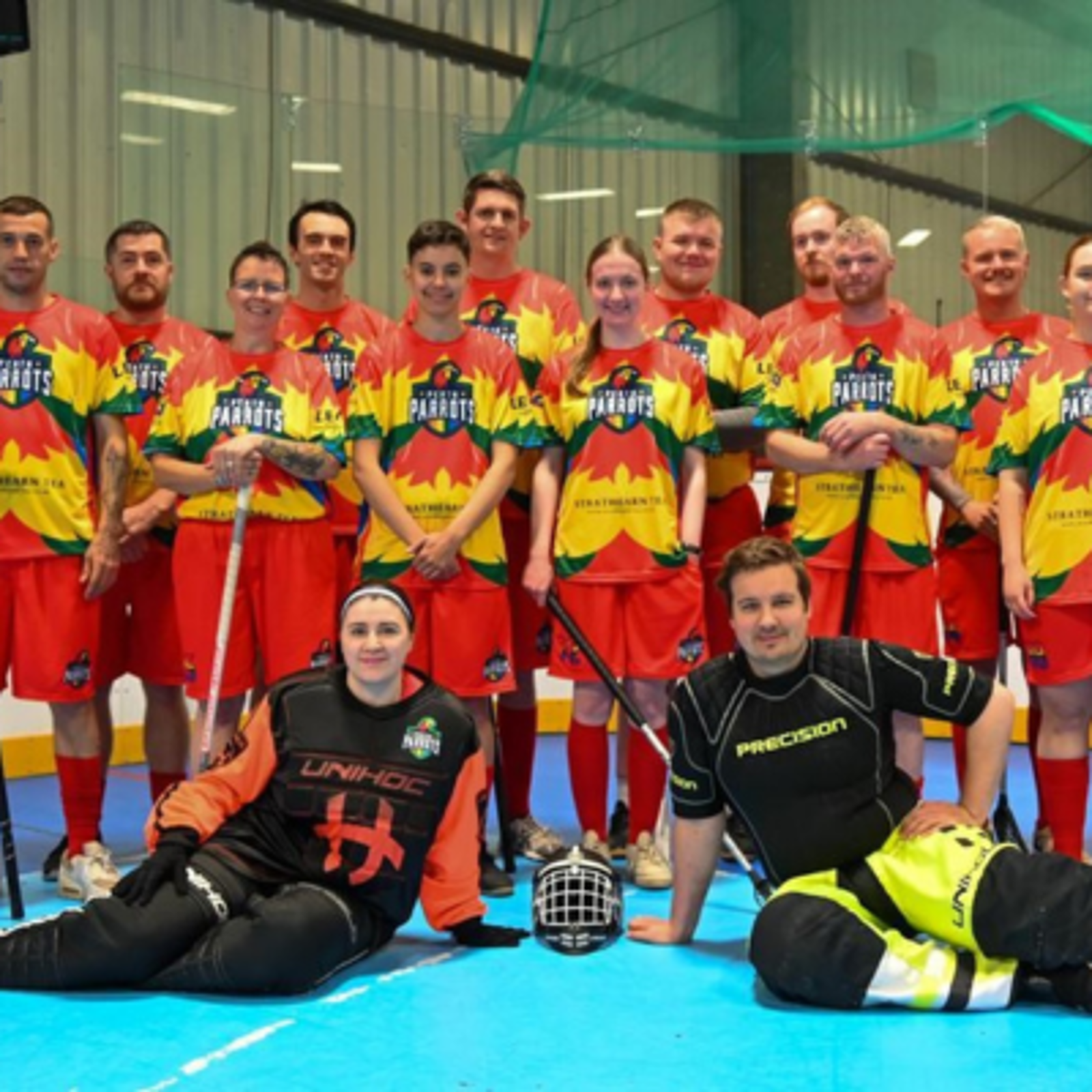 Perth Parrots Floorball squad in their team kit