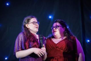 Kaydi with her mum, on stage at the awards ceremony