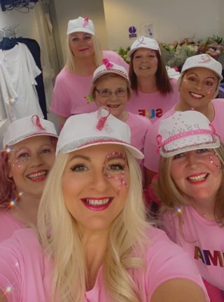 Group of Pink Sisters And Misters Fundraisers in pink tshirts